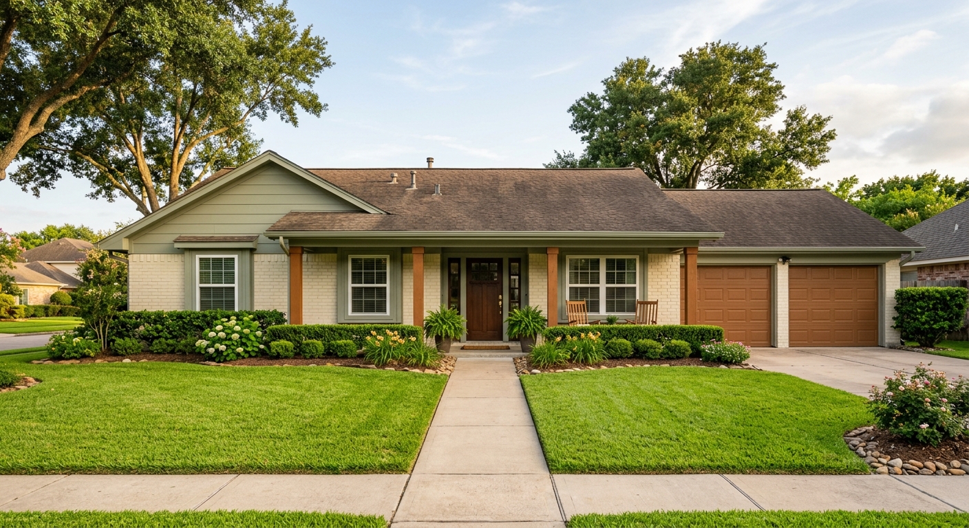Clean suburban home in the Baytown, Texas area - tidy yard and clear driveway