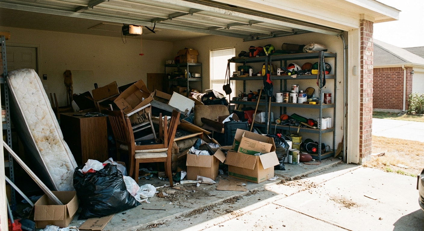 Cluttered garage that needs cleaning out