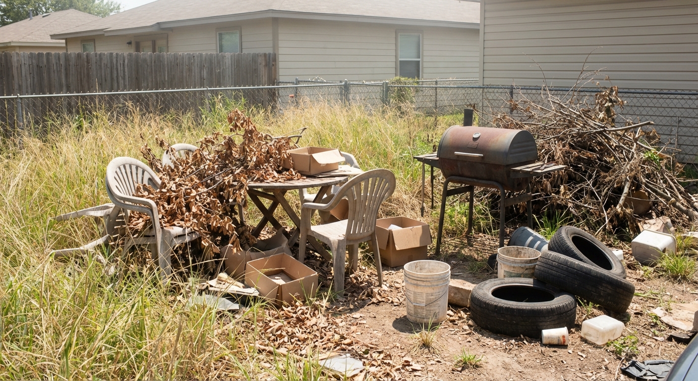 Messy backyard before cleanup