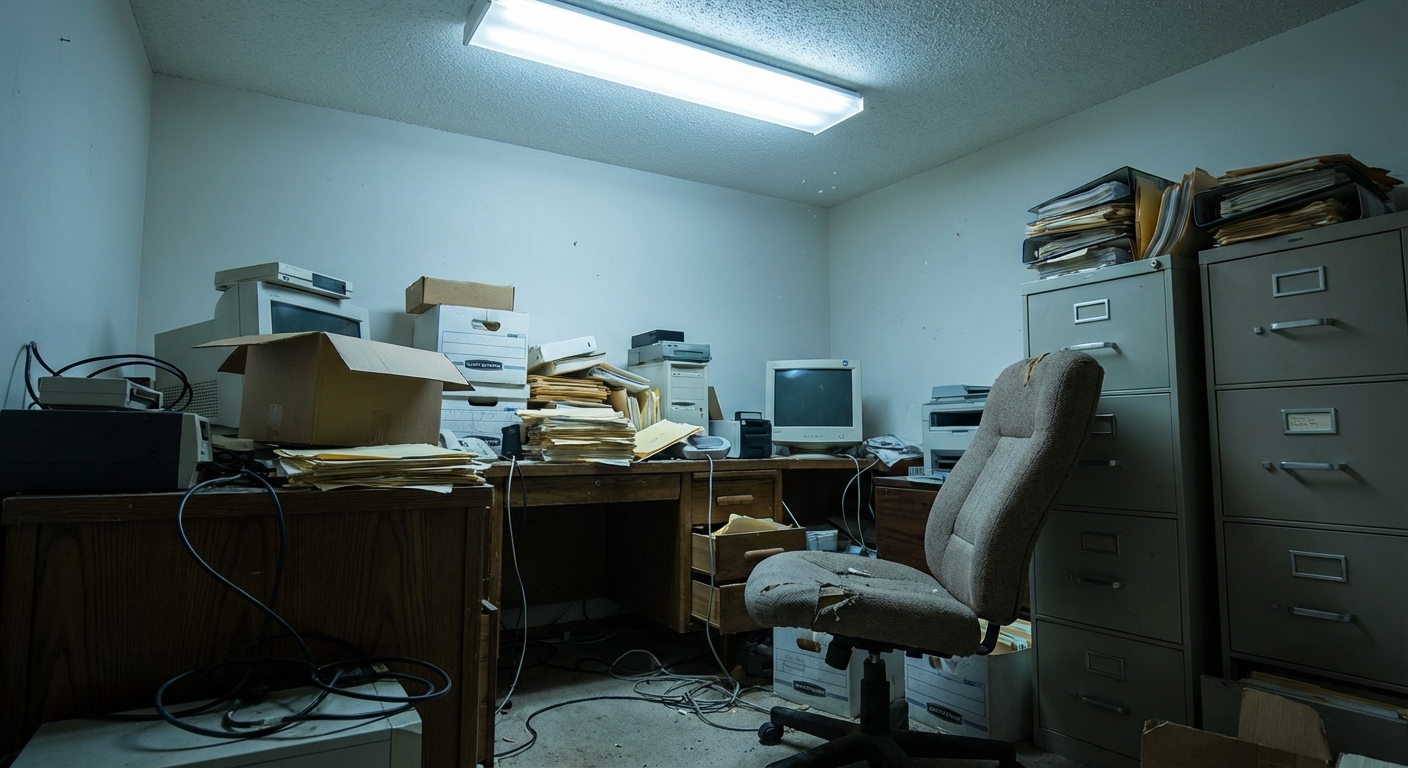 Cluttered office before cleanout